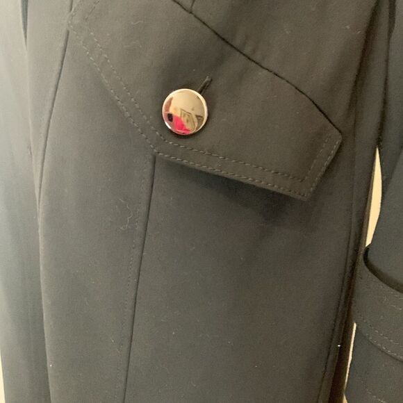 Worthington Works Stretch Separates Size 8 Silver Button Front Black Trench Coat - Picture 9 of 15